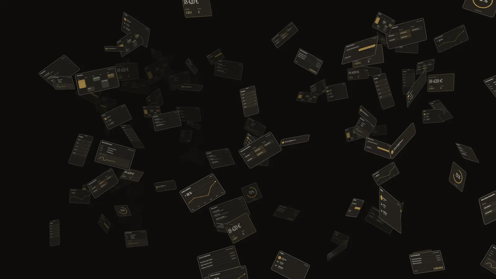 Des dizaines de fragments d’écrans, de documents et de messages flottent en désordre dans le noir.